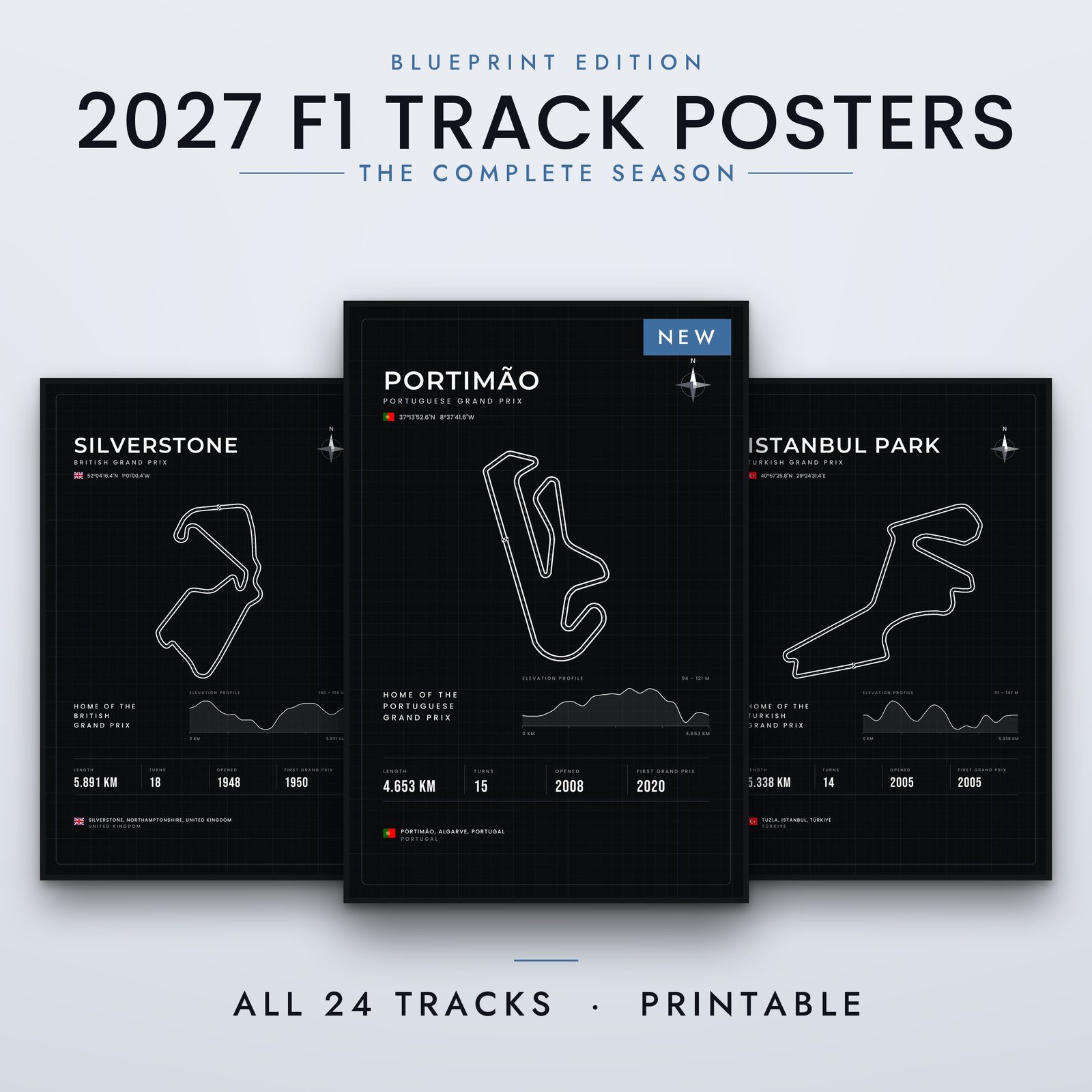 F1 track poster bundle 2027 blueprint 24 tracks Portimão Istanbul Park