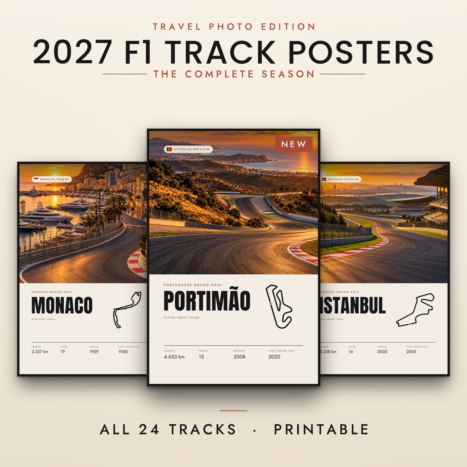 F1 track poster bundle 2027 travel photo 24 tracks Portimão Istanbul Park